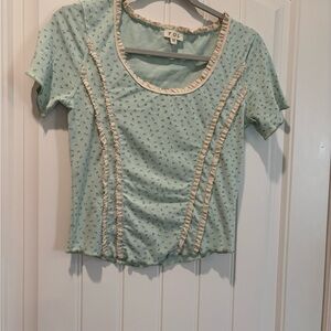 POL Mint Green Short Sleeve Top with Cream Accents